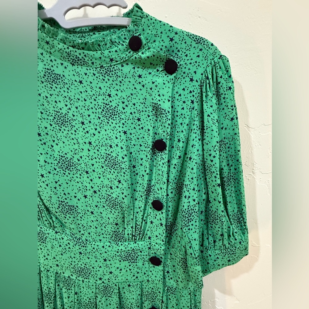 NWT Monsoon Green Pleated Midi Dress with Asymmetrical Button Detail Size 8 - Picture 4 of 4